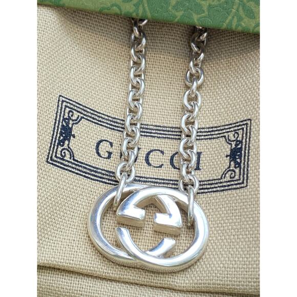 Authentic Gucci Interlocking GG Logo Necklace โ 16โ Sterling Silver - Picture 3 of 9